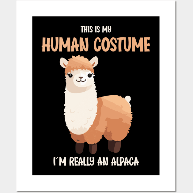 Cute Alpaca Halloween T-Shirt | This is My Human Costume Shirt | Funny Animal Lovers Season Outfit | Humorous Gift Idea Wall Art by Indigo Lake